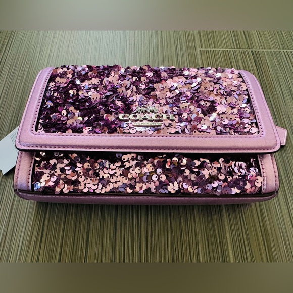 Coach sequins bag crossbody handbag shoulder bag clutch removable strap - Picture 14 of 16